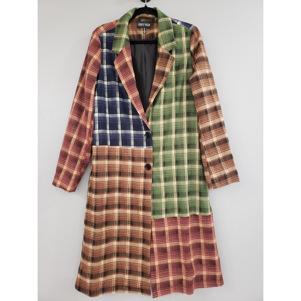 NWOT Current Mood Plaid Button Up Long Sleeve Plaid Coat Small Fall Peacoat